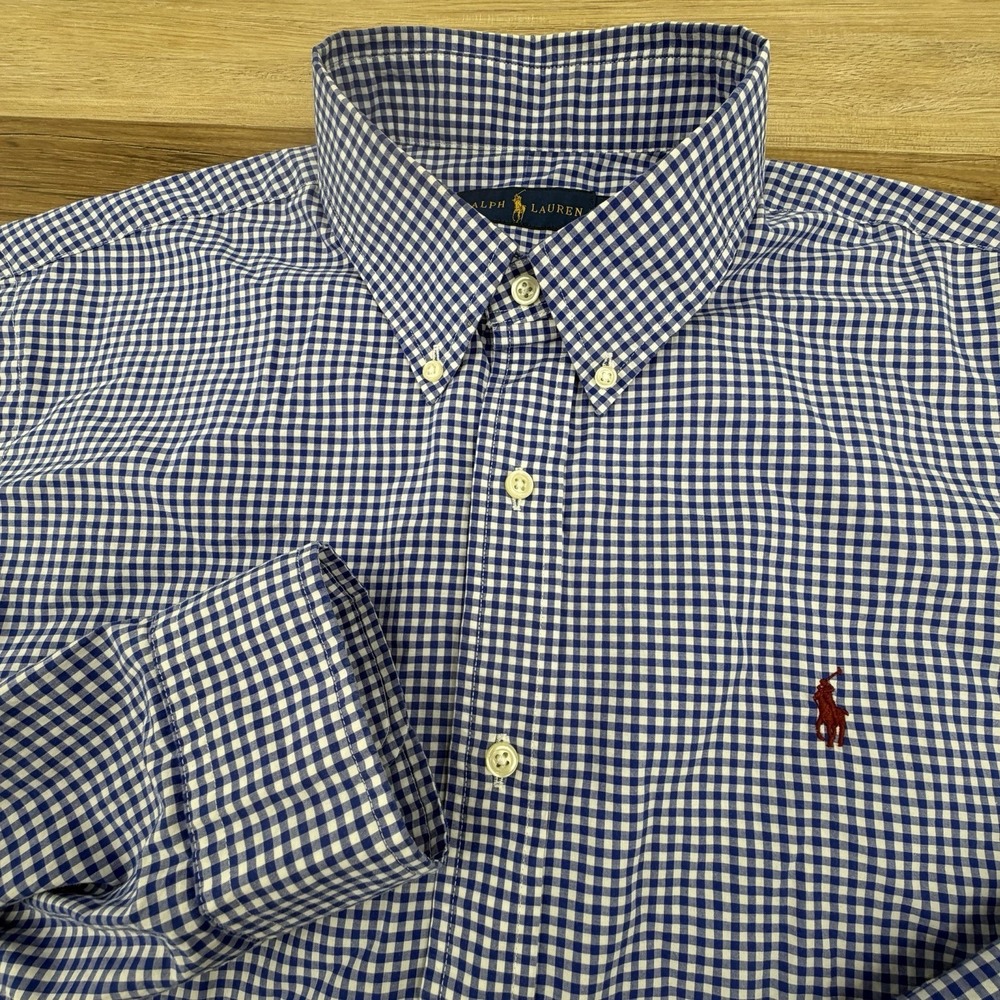 Polo Ralph Lauren Classic Fit Oxford Button Shirt Mens XL Blue White Gingham